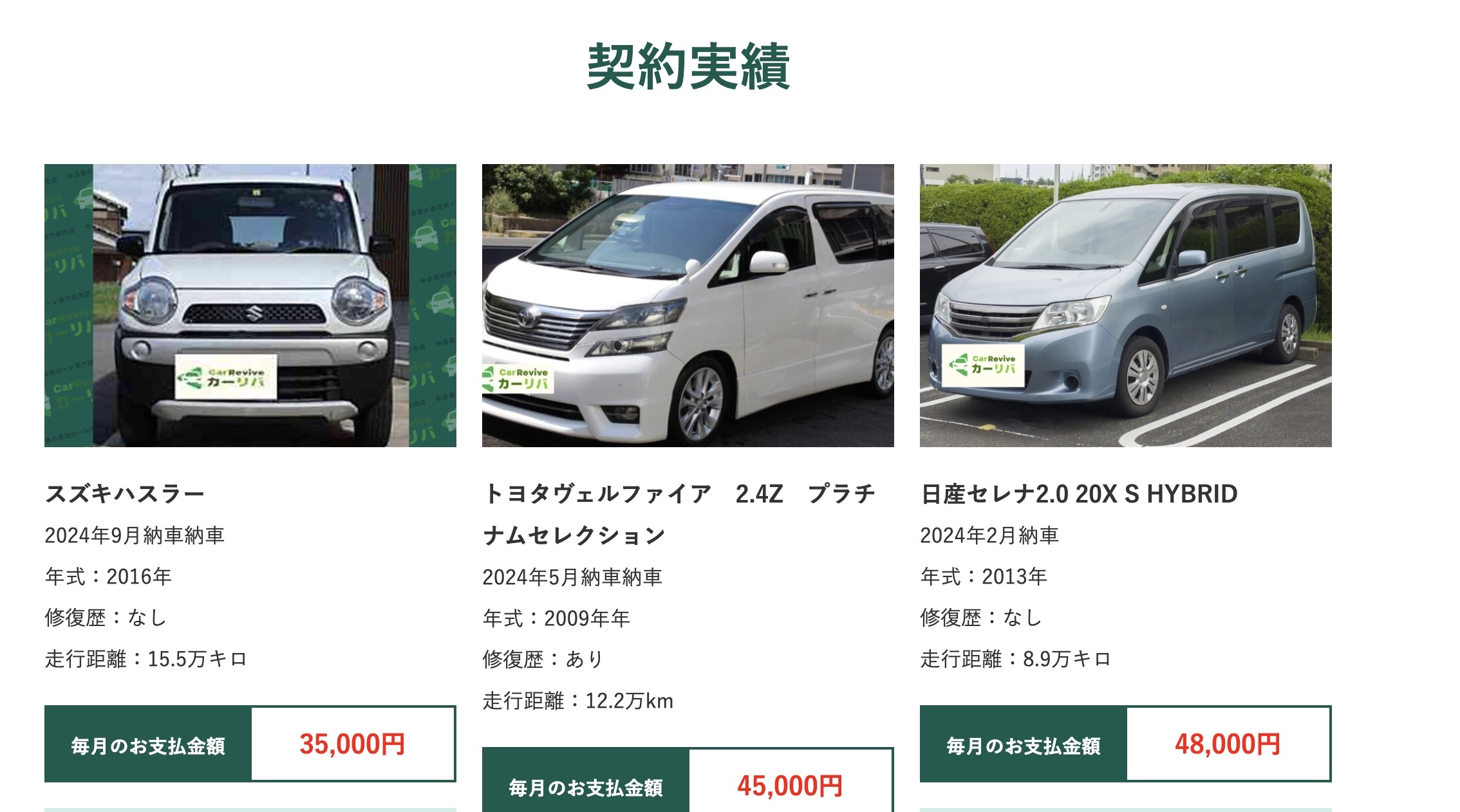 カーリバ 契約実績